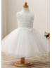 Beaded Ivory Lace Tulle Curly Hem Flower Girl Dress